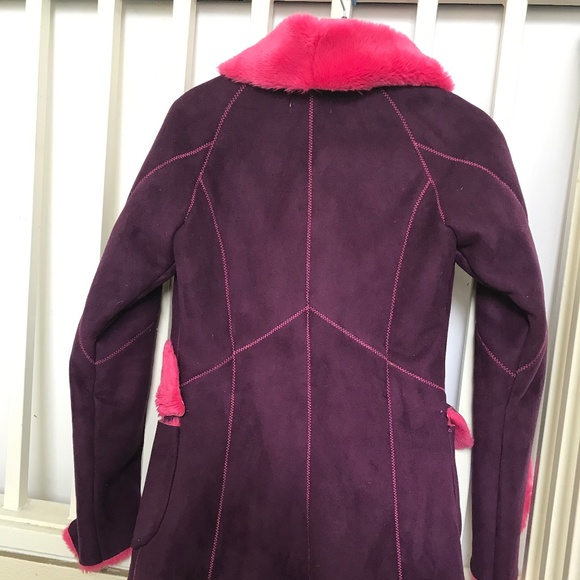 Diesel Y2K Purple Ultra-suede Coat w Hot Pink Faux Fur lining. EUC small - Picture 3 of 6